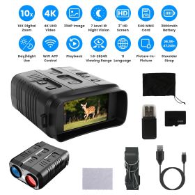 Multi-Function Night Vision Binoculars 4K Full-Color 10X Zoom with 2624ft Viewing Range 3'' Screen