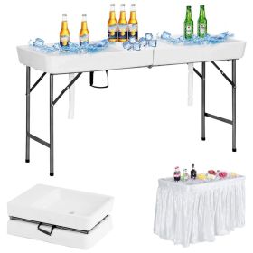5 FT Folding Ice Cooler Table with Double Sinks