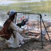 Foldable Hanging Campfire Cooking Rack with Adjustable Grill Grates, incl. Hooks and Accessories