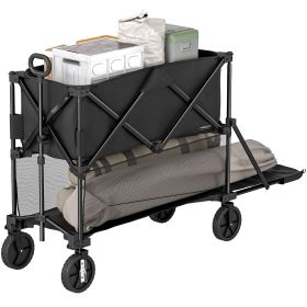 Double Decker Folding Wagon Cart, 450LBS & 350L Capacity