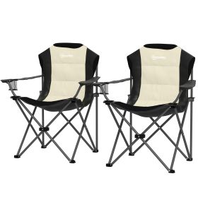 2 Pack High Back Padded Folding Camping Chairs, w/ Cup Holder