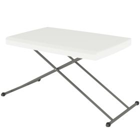 Folding Outdoor Patio Table, 3-Level Adjustable Camping Table Picnic Table with HDPE Top, Steel Legs, White