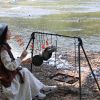 Foldable Hanging Campfire Cooking Rack with Adjustable Grill Grates, incl. Hooks and Accessories