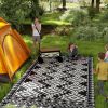 Reversible Outdoor Rug, Waterproof Plastic Straw w/Carry Bag, 9' x 18', Black & White