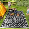 Reversible Outdoor Rug, Waterproof Plastic Straw with Carry Bag, 9' x 18', Black & Gray