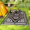 Reversible Outdoor Rug, Waterproof Plastic Straw w/ Carry Bag, 9' x 18', Black & White