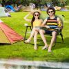 Folding Double Camping Chair w/ Cup Holder, Loveseat with Wood Armrest