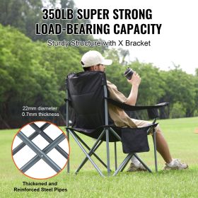 Folding Heavy Duty Padded Camping Chairs with Side Pockets, Quad Lumbar Support