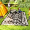 Reversible Outdoor Rug, Waterproof Plastic Straw with Carry Bag, 9' x 18', Black & White