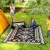 Reversible Outdoor Rug, Waterproof Plastic Straw w/ Carry Bag, 8' x 10', Black & White