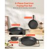 4-Piece Cast Iron Frying Pan Set (6, 8, 10, 12 in), with Heat-Resistant Silicone Handle