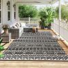 Reversible Outdoor Rug, Waterproof Plastic Straw, with Carry Bag, 9' x 18', Black & White