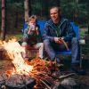 Folding Double Camping Chair Loveseat with Wood Armrest Cup Holder