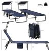 Set of 2 - Folding Chaise Lounge Chairs with Canopy Shade, Reclining Back, Steel Frame and Side Pocket
