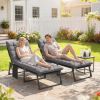 Set of 2 Folding Chaise Lounge Chairs with 5-Position Backrest, Cushions, Side Pocket