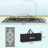 Reversible Outdoor Rug, Waterproof Plastic Straw w/ Carry Bag, 9' x 18', Black & White