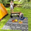 Reversible Outdoor Rug, Waterproof Plastic Straw w/ Carry Bag, 6' x 9', Black & White