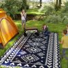 Reversible Outdoor Rug, Waterproof Plastic Straw with Carry Bag, 9' x 18', Blue & White