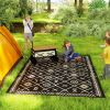 Reversible Outdoor Rug, Waterproof Plastic Straw with  Carry Bag, 9' x 12', Black & Beige