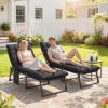 Set of 2 - Folding Chaise Lounge Chair, with 5-Position Backrest, Cushions, Side Pocket