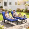 Set of 2 - Folding Chaise Lounge Chairs with 5-Position Backrest, Cushions, Side Pocket