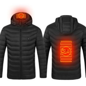 New Heated Jacket Coat USB Electric Jacket Cotton Coat Heater Thermal Clothing Heating Vest Men's Clothes Winter (Option: Black Zone2-M)