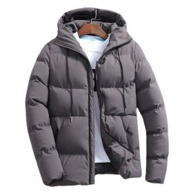 New Men's Pure Cotton Padded Jacket Hooded Coat (Option: Dark Grey-S)