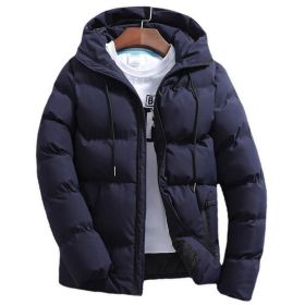 New Men's Pure Cotton Padded Jacket Hooded Coat (Option: Navy Blue-S)