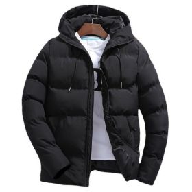 New Men's Pure Cotton Padded Jacket Hooded Coat (Option: Black-6XL)