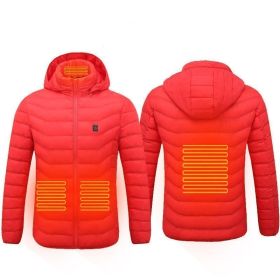 Men Heated Puffer Jacket Electric Heating Coat Insulated Hood Windbreaker 9Heat Zones (Option: Red-L)