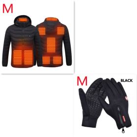 Winter Heated Jacket USB Electric Cotton Coat Zip-up Heater Thermal Clothing Heating Vest For Men (Option: Black Zone8 Set-M)