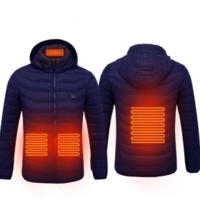 New Heated Jacket Coat USB Electric Jacket Cotton Coat Heater Thermal Clothing Heating Vest Men's Clothes Winter (Option: Blue Zone4-2XL)