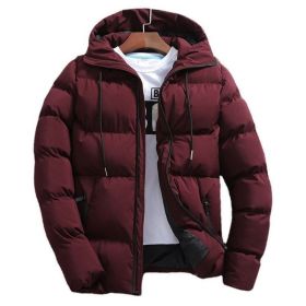 New Men's Pure Cotton Padded Jacket Hooded Coat (Option: Wine Red-S)