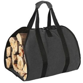 Outdoor Canvas Firewood Storage Bag (Color: Black)