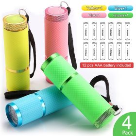 Glow In The Dark Flashlight; Rubber Coated Mini LED Flashlight (Color: 4Colors PACK-Including Battery)