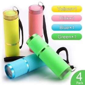 Glow In The Dark Flashlight; Rubber Coated Mini LED Flashlight (Color: 4Colors PACK-Without Battery)