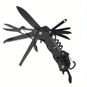 16-in-1 Multifunctional Pocket Knife Set with Keychain Holder, Scissors, Bottle Opener, Saw (Color: Black)