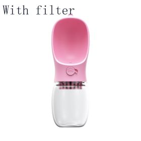 Pet Portable Water Bottle Cup (Color: Pink With filter, Style: 350ML)