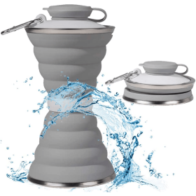 Foldable Silicone Water Bottle (Color: Gray)