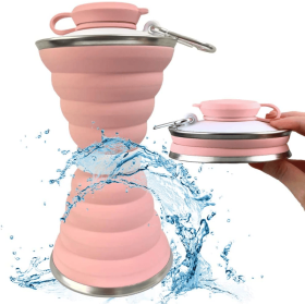 Foldable Silicone Water Bottle (Color: Pink)