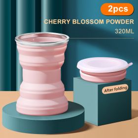 Silicone Folding Water Cup with Lid (Color: 2pcs pink, Ships From: China)