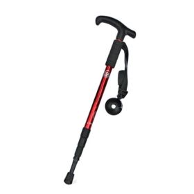 Four-Section Curved Handle Trekking Pole (Color: Red, Type: Walking Sticks)
