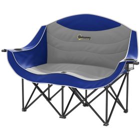 Double Camping Chair with Armrests, Cup Holders, Carry Bag (Color: Blue)