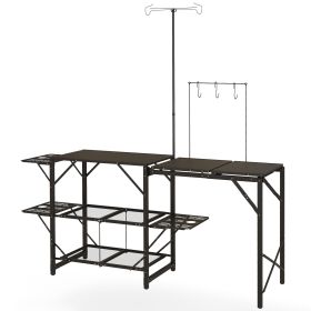 Folding Camp Kitchen, Camping Table Cooking Station, Adjustable Lamp Stand (Color: default)