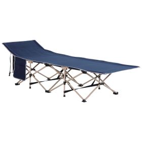 Folding Camping Cots for Adults with Carry Bags, Side Pockets (Color: Blue)