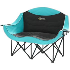 Folding Padded Double Camping Chair with Armrests, Cup Holders, Carry Bag (Color: Green)