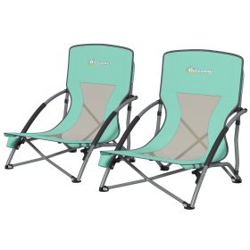 Set of 2 Folding Beach Chairs with Mesh Back, Carry Bag and Cup Holder (Color: Turquoise)
