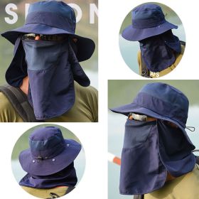 Wide Brim Sun Hat UV Protection Bucket Cap (Hat Color: Navy Blue (3 In 1))
