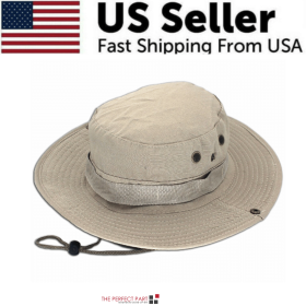 Wide Brim Sun Hat UV Protection Bucket Cap (Hat Color: Boonie Light Khaki)