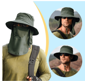 Wide Brim Sun Hat UV Protection Bucket Cap (Hat Color: Army Green (3 In 1))